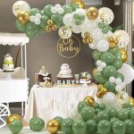 152 pi�ces kit arche ballon vert et or r�tro vert olive sauge avec confettis or blanc ballons anniversaire ...