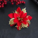 Fleurs de nol artificielles - noname - poinsettia - 15 pices - rouge dor - 14 cm