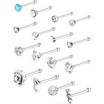 16 pices nez stud en acier inoxydable set anneau de nez en acier labret ballon rose bijoux piercing ...