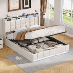 160x200 cm lit double coffre avec ledlit rembourr� hydraulique avec usb et type - clit capitonn� avec ...