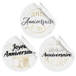 tiquettes cadeau - sud trading - joyeux anniversaire - lot de 18 - blanc