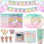 181 pcs kit complet decoration anniversaire fille licorne pour fte vaisselle jetable joyeux dco assiette ...