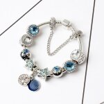 Bracelet - pandora - 18cm - argent sterling 925 - pendentif c?ur - perles de verre bleu