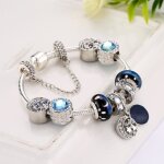 19cm charms bracelet pandora style  breloques en verre toil bleu bijoux femme cz trfle charms femme ...