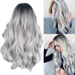 1pcs perruque grise pour femmes perruque longue ondul�e pour femmes perruque longue argent�e ombr�e pour ...