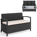 2 en 1 banc de jardin en rotin pe costway 2 places rangement 160l sous si�ge coussin rembourr� charge ...