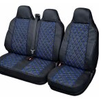2 + 1 housses de si�ge avant universelles couvre - si�ges en similicuir noir avec coutures bleues rembourr� ...