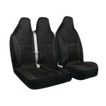 2 + 1 housses de si�ge avant universelles couvre - si�ges en tissu polyester noir rembourr� matelass� ...