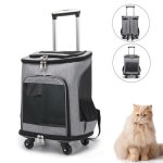 2 en 1 sac  dos pliable sac de transport  roulettes pour chien chat animaux - gris - trolley chariot ...