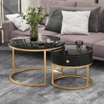 2 en 1 table basse ronde table basse gigogne moderne motif marbre brillant table dappoint ronde gigogne70 ...