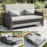 2 en 1 transat jardin ext�rieur convertible avec coussin bain de soleil inclinable � 5 positions chaise ...