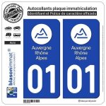 2 autocollants immatriculation auto 01 auvergne - rh�ne - alpes - logotype