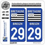 2 autocollants plaque immatriculation auto 29 bretagne - logotype