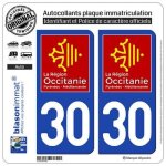 2 autocollants plaque immatriculation auto 30 occitanie - logotype