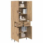 En soldes - lot de 2 buffets de salon haut armoire vaisselier ch�ne artisanal bois agglom�r� et verre ...
