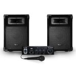 2 enceintes passives pa 8 / 20cm 2x180w 2 voies + amplificateur karaok hifi noir 100w usb / bt + mic ...