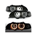 2 feux phare avant angel eyes bmw serie 5 e39 electrique a fond noir
