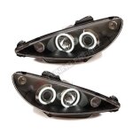 2 feux phare avant angel eyes ccfl noir peugeot 206 phase 2