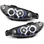 2 feux phare avant angel eyes led a fond noir peugeot 206 phase 2