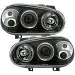 2 feux phare avant angel eyes led pour vw golf 4 a fond noir avec antibrouillard