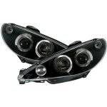 2 feux phare avant angel eyes noir peugeot 206 phase 1 en h4