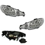 2 feux phare avant + moteur peugeot 206 phase 2 & s16 & cc h7 h7 a glace lisse