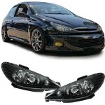 2 feux phare avant noir peugeot 206 phase 1 look phase 2 avec prise h4