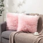 2 housses de coussin � poils longs housse de coussin de canap� housse de coussin en peluche (rose 45 ...
