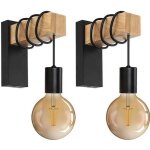 Applique murale vintage industrielle en bois et métal noir - zaku - e27 - style rétro et nostalgique Applique murale vintage industrielle en bois et métal noir - zaku - e27 - style rétro et nostalgique