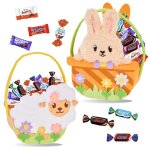 2 paniers lapin / mouton garnis de 40 bonbons au chocolat : celebrations milka daim et kinder id�al � ...