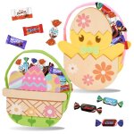 2 paniers oeufs / poussin garnis de 40 bonbons au chocolat : celebrations milka daim et kinder id�al ...