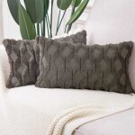 Housses de coussin - luxe - 2 pcs - doux en laine synthtique - 30 x 50 cm - gris bruntre