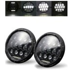 2 phares avant � led rond 75w 12v 24v 7 pouces 3550 lm feux de route + feux de croisement + feu diurne ...