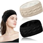 2 pices bandeau cheveux femme large lastique tricot bandeaux hiver serre cache oreilles femme (noir ...