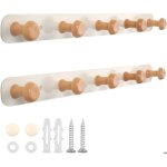 2 pi�ces porte - manteau mural en bois h�tre naturel 5 crochets blanc cr�me pour salle de bain chambre ...