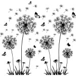 2 pi�ces stickers muraux fleurs de pissenlit grandes stickers muraux pissenlit et papillon autocollant ...