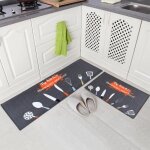 Tapis de paillasson - antidrapant - lavable en machine - 2 pices - noir - imprim