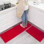 2 pi�ces tapis de cuisine devant evier - 40x60cm et 40x120cm - rouge - fond antid�rapant rectangulaire ...