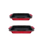 2 plats  four rectangulaires - acier - rouge - l : 365 / 40 cm