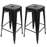2 tabouret de bar industriel chaise haute cuisine bistrot salon empilable metal bois 42 * 42 * 76cm noir ...
