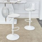 2 tabouret de bar - dossier transparent - r�glable en hauteur - 40. 5x40. 5x82 - 104cm - 120kg - blanc ...