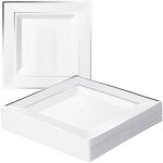 20 assiettes carr�es en blanches avec bord argent� 24cm - solides et 20 pi�ces assiette en argent de ...