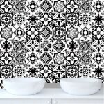 20 pcs mural stickers carrelage 15x15cm noir blanc impermable adhesif cuisine salle de bain carreaux ...