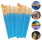 Pinceaux pour aquarelle - artisanal - 20 pi�ces - nylon durable - 10 tailles diff�rentes - bleu