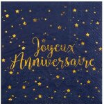 20 serviettes papier joyeux anniversaire bleu marine 25 x 25 cm - bleu fonc