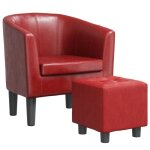 Neuf 2026 chic chaise simple sweety fauteuil de salon 1 place avec repose - pied rouge bordeaux similicuir ...