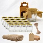 20x pot en verre carr� pour �pices 150ml avec couvercle + 20 bo�tes + 20 �tiquettes kraft + tissu et ...
