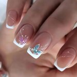 24 faux ongles  presser courts carrs en gele rutilisables pour dcoration dongles diy (papillon bord ...