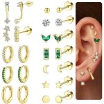 24 pcs piercing acier chirurgical 16g boucles doreilles or argent nez piercing arcade femme cz opale ...