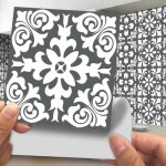 Autocollants carrelage - 24 pcs - 15x15 cm - impermable - gris blanc - motif fleur